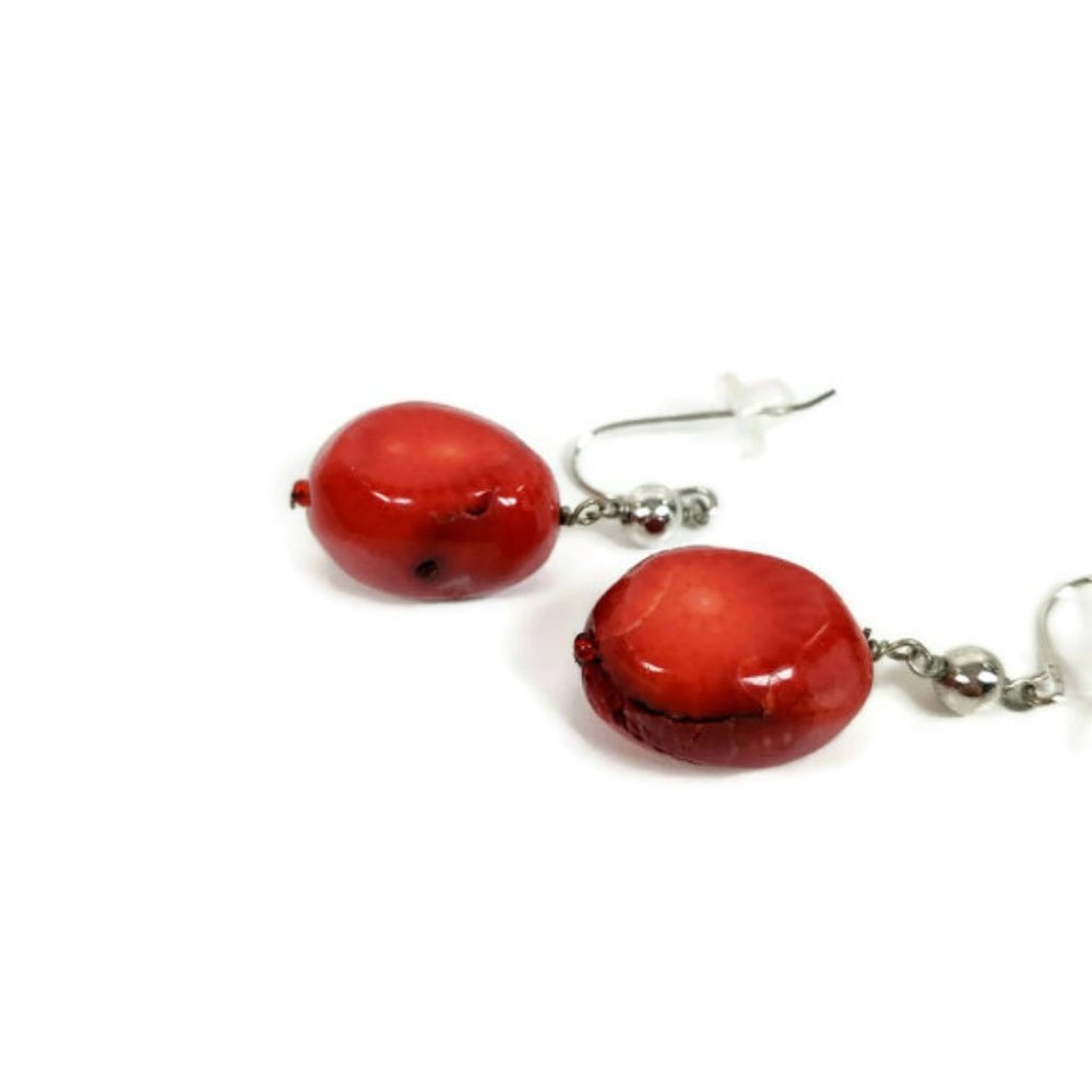 Red Coral Dangle Earrings Coral Pierced Earrings